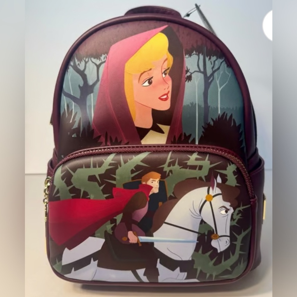 Disney LoungeFly Sleeping Beauty Mini Backpack in Burgundy NWT